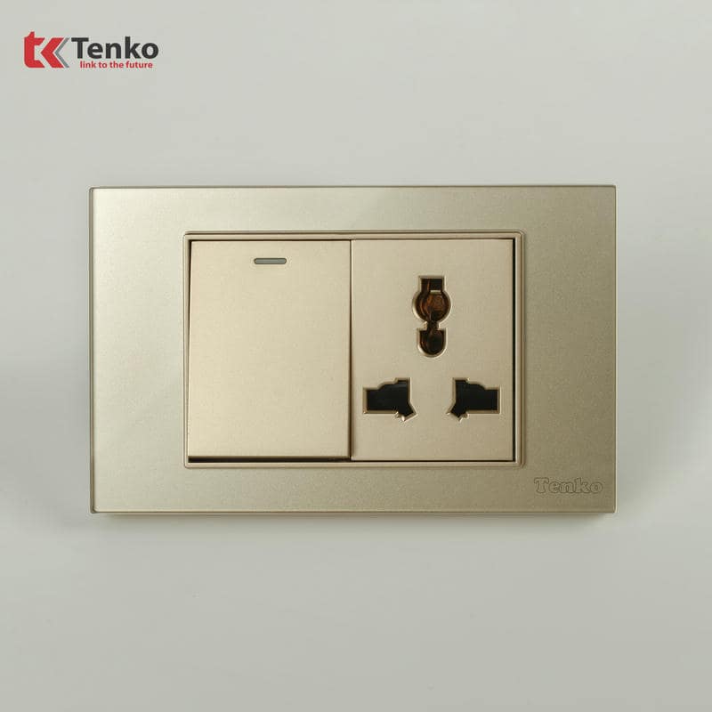 Công Tắc Ổ Cắm Mặt Kính Cường Lực C18-039 Vàng