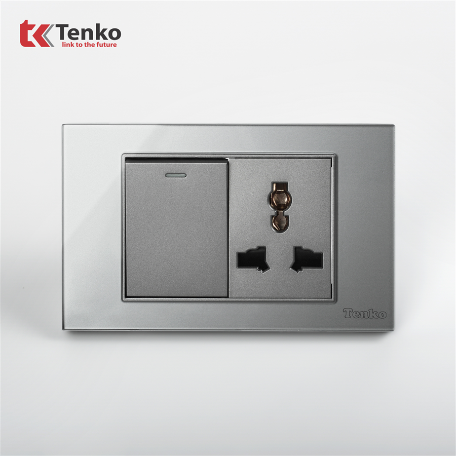 Công Tắc Ổ Cắm Mặt Kính Cường Lực C18-039 Xám