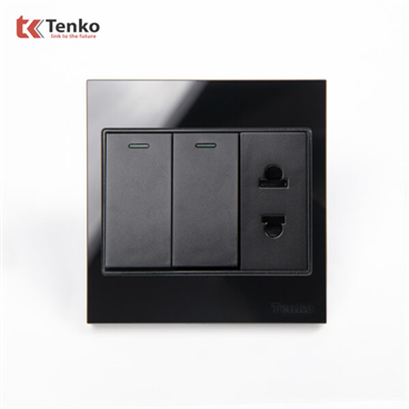Công Tắc Ổ Cắm Mặt Kính Cường Lực TK-V18-027 Đen