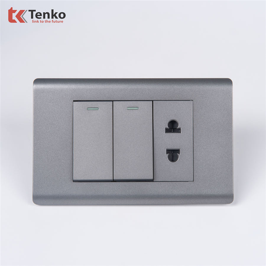 Bộ Công Tắc Ổ Cắm Điện TK-C25-027 Mặt Nhựa PC Vàng
