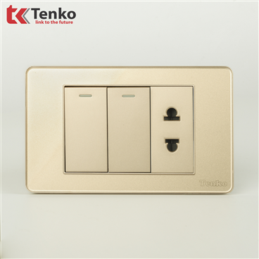 Công Tắc, Ổ Cắm Mặt Nhựa Phủ Bóng Kính C9-027 Vàng