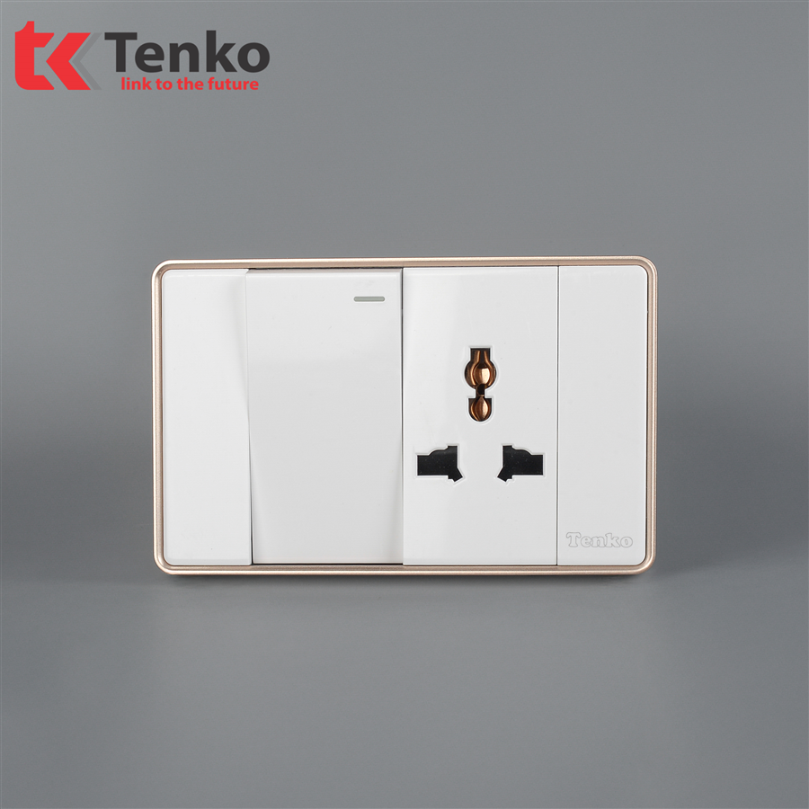 Công Tắc, Ổ Cắm Tràn Viền C1-039 Trắng Viền Vàng