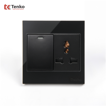 Công Tắc Và Ổ Cắm Kính Cường Lực TK-V18-039 Đen