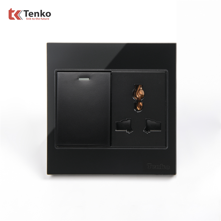 Công Tắc Và Ổ Cắm Kính Cường Lực TK-V18-039 Đen