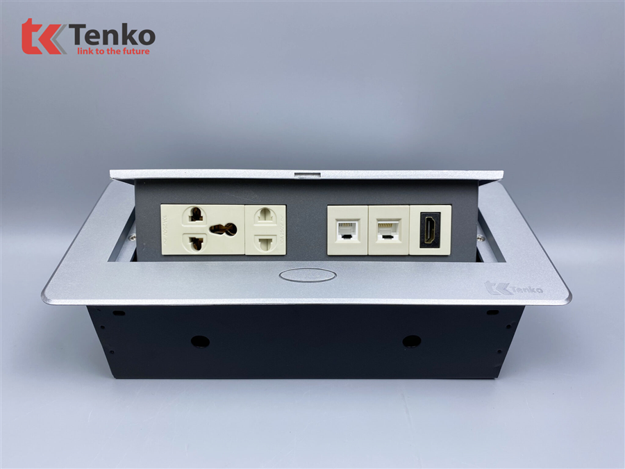 Hộp Ổ Cắm Điện Âm Bàn Họp Tenko TK-AS10DN Màu Bạc