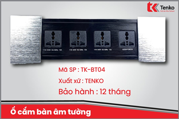 Hộp ổ điện âm bàn Tenko TK-BT04 nắp trượt màu bạc