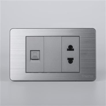 Ổ Cắm 2 Chấu, Mạng LAN Mặt Hợp Kim C7-076 Xám