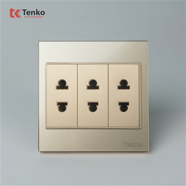 Ổ Cắm 2 Chấu Mặt Kính Cường Lực TK-V18-020 Vàng