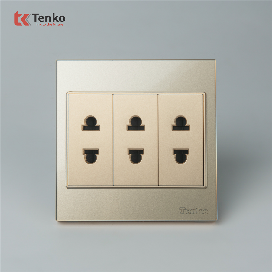 Ổ Cắm 2 Chấu Mặt Kính Cường Lực TK-V18-020 Vàng