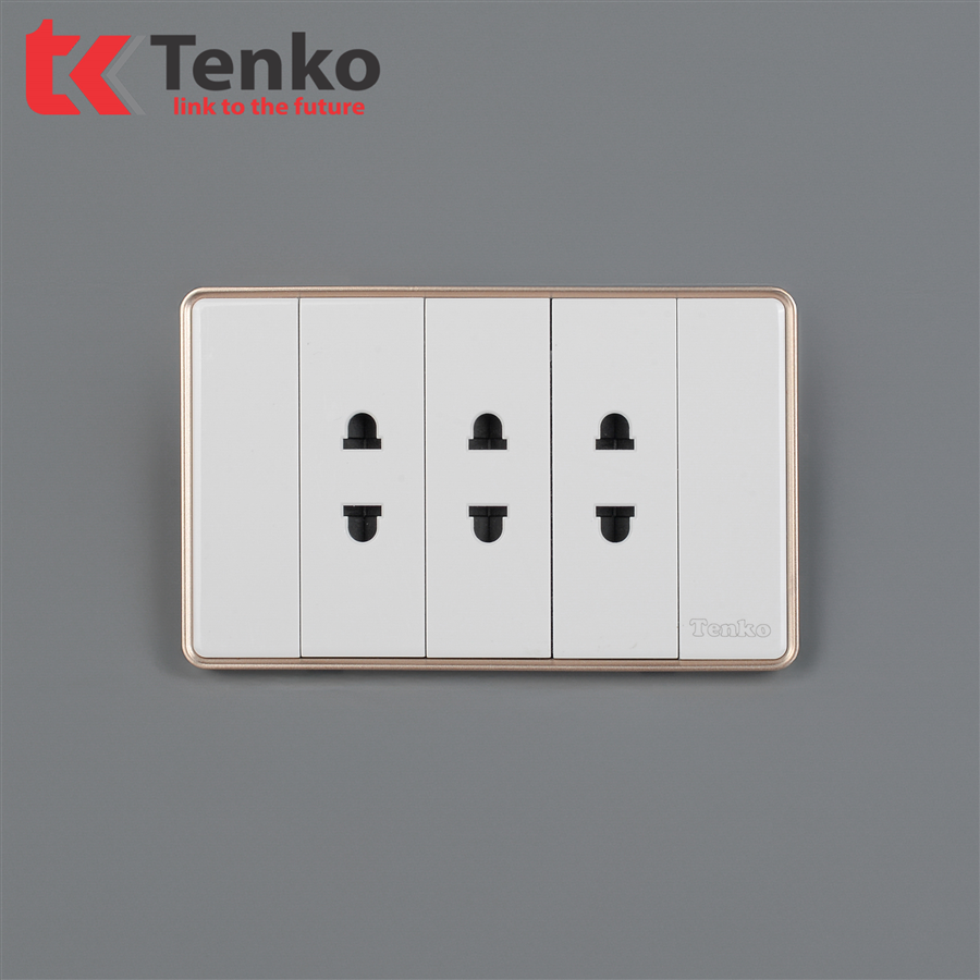 Ổ Cắm 2 Chấu Tràn Viền C1-020 Trắng Viền Vàng