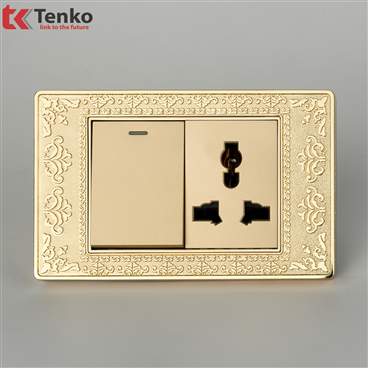 Ổ Cắm 3 Chấu + Công Tắc Đèn Hoa Văn Đồng TK-C8-039