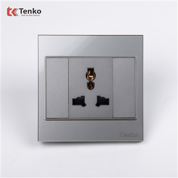 Ổ Cắm 3 Chấu Mặt Kính Cường Lực TK-V18-051 Xám