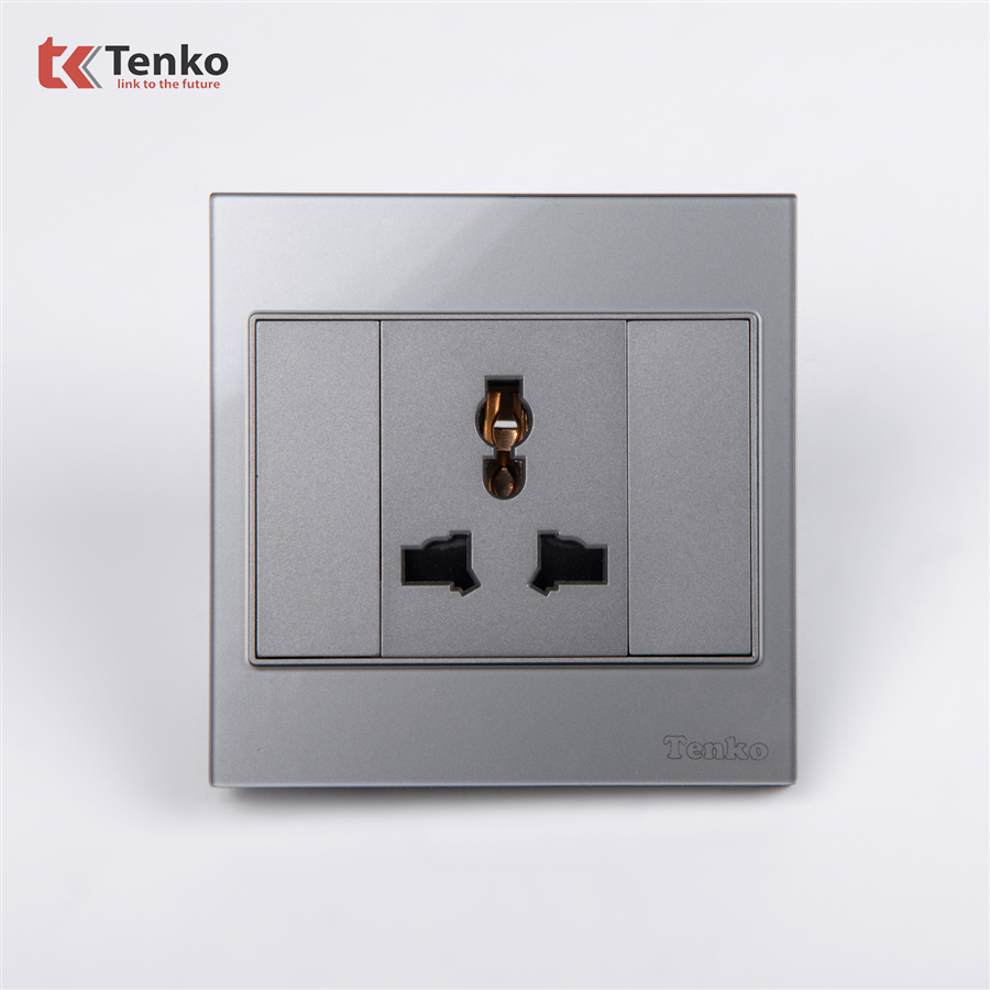 Ổ Cắm 3 Chấu Mặt Kính Cường Lực TK-V18-051 Xám