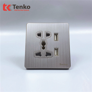 Ổ Cắm 3 Chấu Kèm USB Mặt Hợp Kim Tràn Viền DA-44