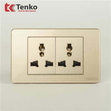 Ổ Cắm 3 Chấu Mặt Nhựa Phủ Bóng Kính C9-045 Vàng
