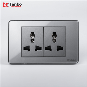 Ổ Cắm 3 Chấu Mặt Nhựa Phủ Bóng Kính C9-045 Xám