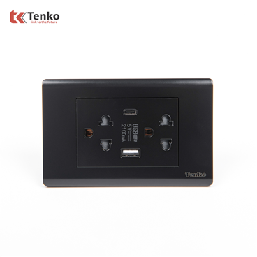 Ổ Cắm 3 Chấu,USB,Type C, C25-045 Mặt Nhựa PC Đen