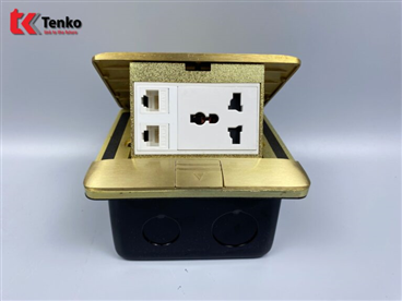 Ổ Cắm Âm Sàn Đồng Nguyên Khối+2 LAN TK-J05-05 Vàng