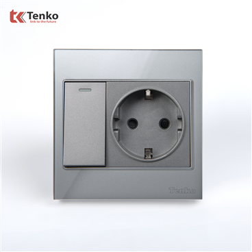 Ổ Cắm Chìm Chuẩn Đức Có Công Tắc TK-V18-060 Xám