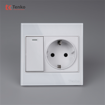 Ổ Cắm Schuko Chuẩn Đức Có CôngTắc TK-V18-060 Trắng