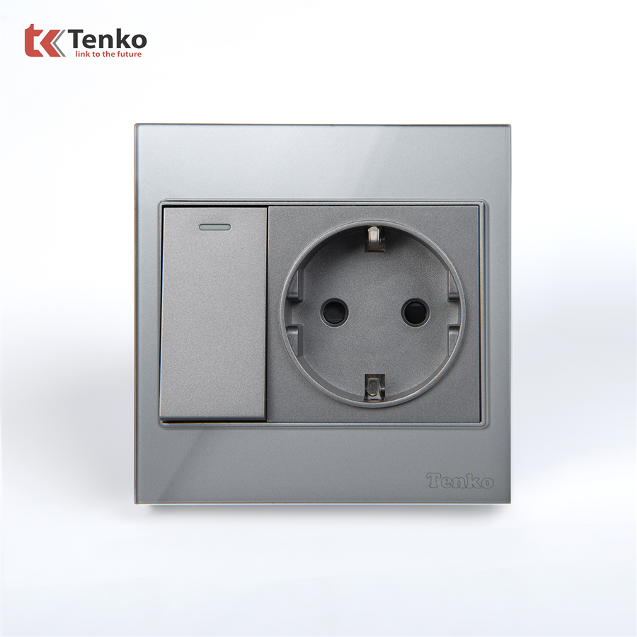 Ổ Cắm Chìm Chuẩn Đức Có Công Tắc TK-V18-060 Xám