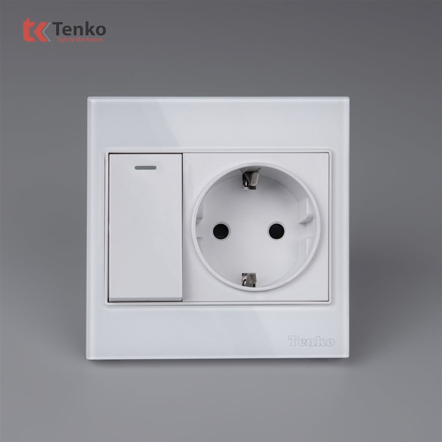 Ổ Cắm Schuko Chuẩn Đức Có CôngTắc TK-V18-060 Trắng