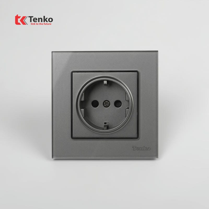 Ổ Cắm Chuẩn Đức Mặt Kính Cường Lực F71D-20 Xám