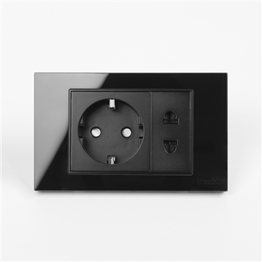 Ổ Cắm Chìm Mặt Kính Cường Lực C18-059 Đen