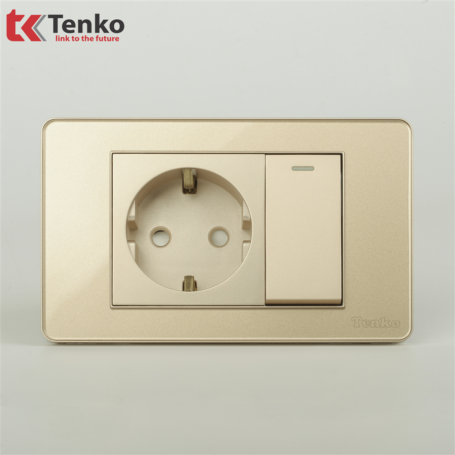Ổ Cắm Chìm Mặt Nhựa Phủ Bóng Kính C9-063 Vàng