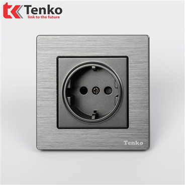 Ổ Cắm Chuẩn Đức Mặt Vân Hợp Kim F71B-20 Xám Xước