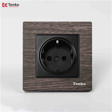 Ổ Cắm Chuẩn Đức Mặt Vuông Vân Gỗ Tenko F71A-20