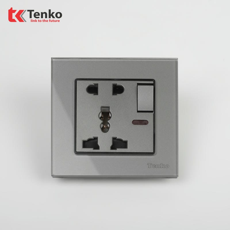 Ổ Cắm Có Công Tắc Mặt Kính Cường Lực F71D-28 Xám