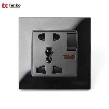 Ổ Cắm Có Công Tắc Mặt Kính Cường Lực F71D-28 Đen