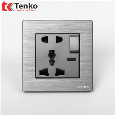 Ổ Cắm Có Công Tắc Mặt Vân Hơp Kim F71B-28 Xám Xước