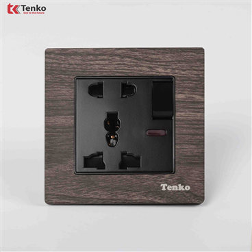 Ổ Cắm Có Công Tắc Mặt Vuông Vân Gỗ Tenko F71A-28