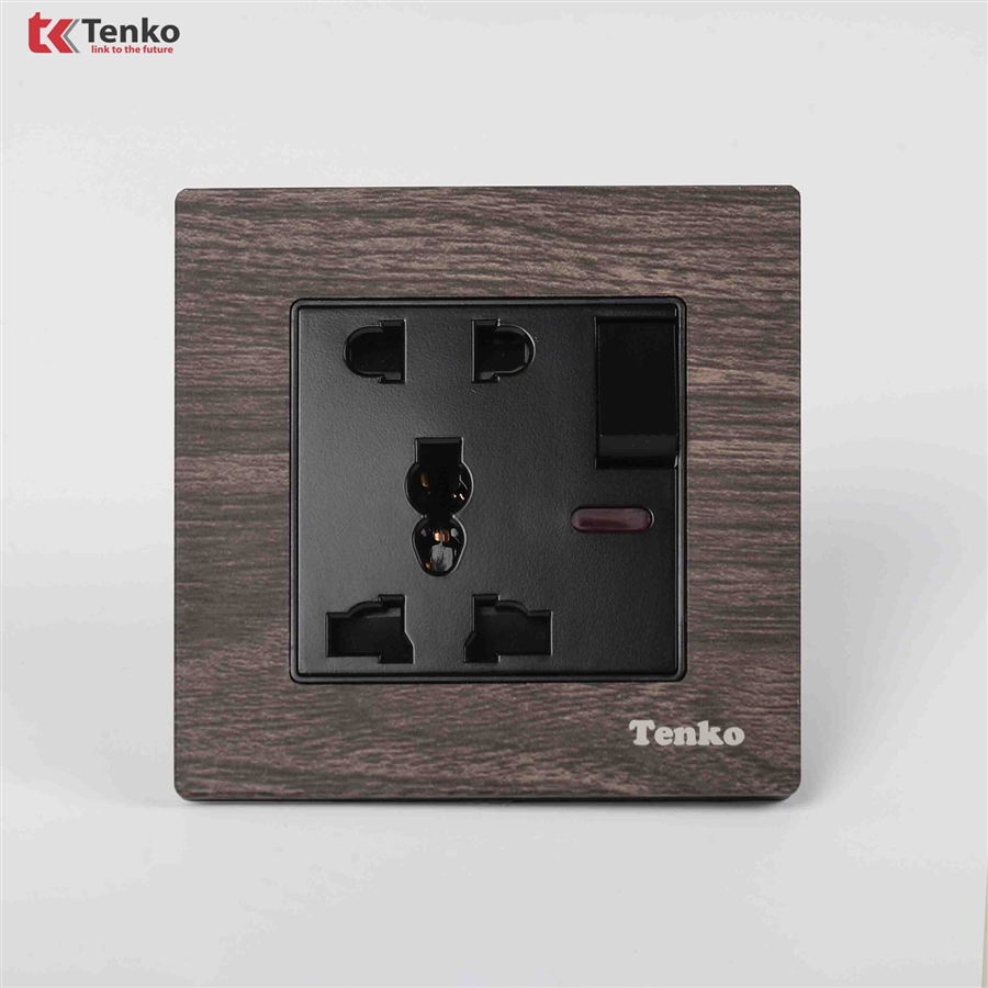 Ổ Cắm Có Công Tắc Mặt Vuông Vân Gỗ Tenko F71A-28