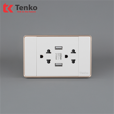 Ổ Cắm có cổng USB Tràn Viền C1-045 Trắng Viền Vàng