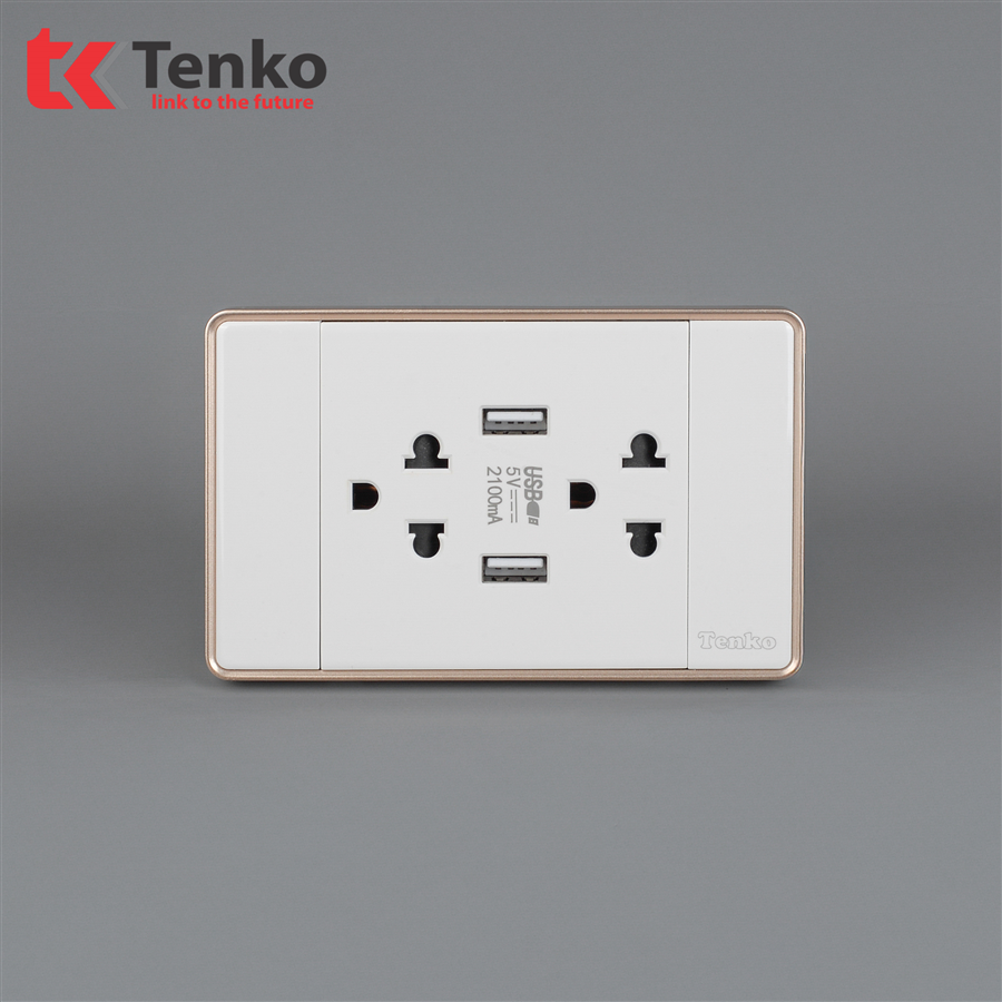 Ổ Cắm có cổng USB Tràn Viền C1-045 Trắng Viền Vàng