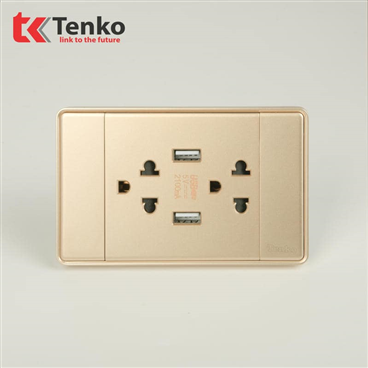 Ổ Cắm có cổng USB Tràn Viền C1-045 Vàng Viền Vàng