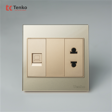 Ổ Cắm Kèm Ổ LAN Mặt Kính Cường Lực TK-V18-076 Vàng