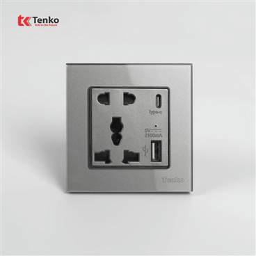 Ổ Cắm USB,Type C Mặt Kính Cường Lực F71D-44 Xám