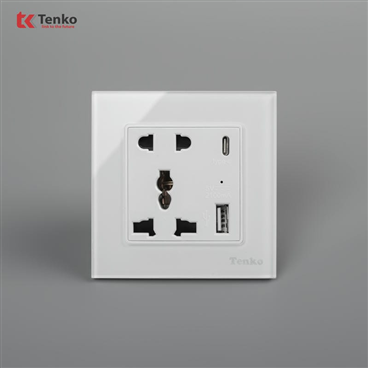 Ổ Cắm USB,Type C Mặt Kính Cường Lực F71D-44 Trắng