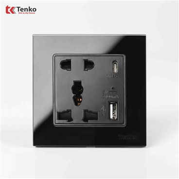 Ổ Cắm USB, Type C Mặt Kính Cường Lực F71D-44 Đen