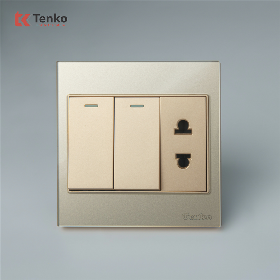 Ổ Cắm, Công Tắc Mặt Kính Cường Lực TK-V18-027 Vàng
