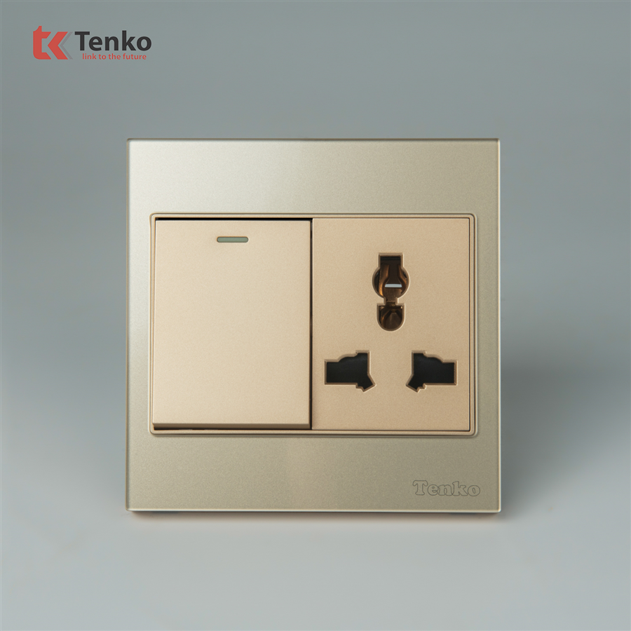 Ổ Cắm, Công Tắc Mặt Kính Cường Lực TK-V18-039 Vàng