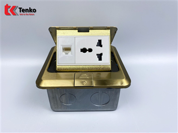 Ổ Cắm Điện Âm Sàn 3 Chấu+Mạng LAN TK-J02-04 Vàng