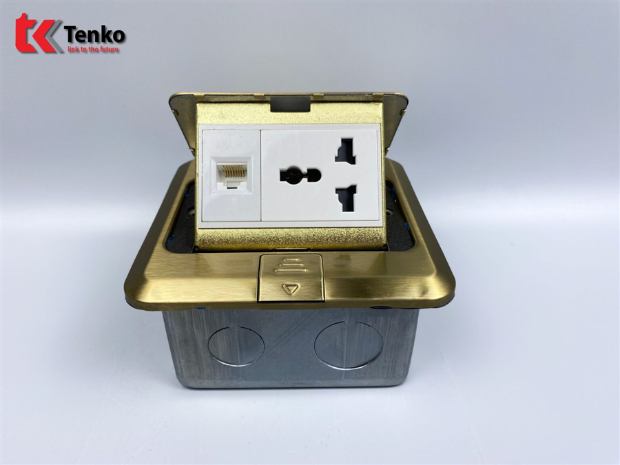 Ổ Cắm Điện Âm Sàn 3 Chấu+Mạng LAN TK-J02-04 Vàng