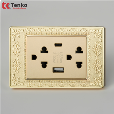 Ổ Cắm Điện Có USB và Type C Mặt Hoa Văn TK-C8-045