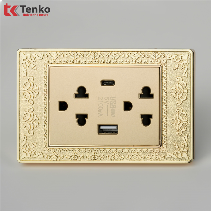Ổ Cắm Điện Có USB và Type C Mặt Hoa Văn TK-C8-045