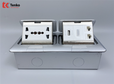 Ổ Cắm Điện Đôi 3 Chấu Âm Sàn Kèm LAN TK-J04-08 Bạc